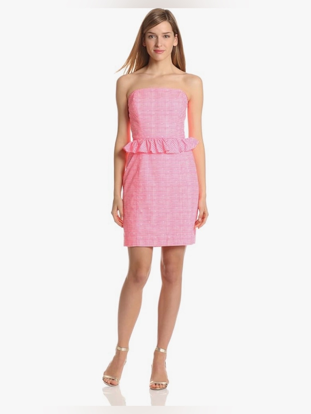 Lilly Pulitzer strapless pink gingham dress womens 8 Lowe seersucker preppy mini